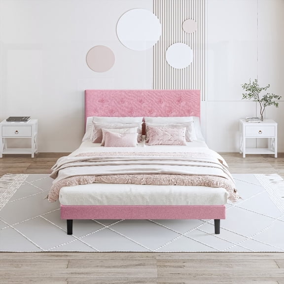 Full Size Upholstered Bed Frame with Button Tufting | Easy Assembly, No Box Spring