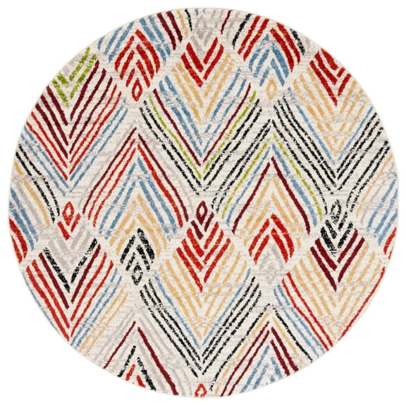 SAFAVIEH Amsterdam Earnestine Geometric Area Rug, Ivory/Red, 6'7" x 6'7" Round