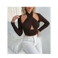 thumbnail image 3 of Qiylii Women´s Crisscross Halter Tank Tops Ruched Crop Long Sleeve Front Wrap Cami Crop Top Bustier Corset, 3 of 7