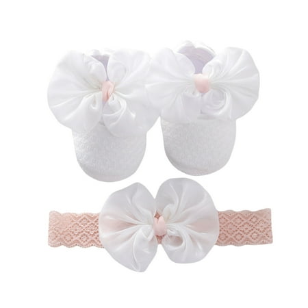 

Girl Flat Shoes for Spring Bowknot Soft Sole Shoes + Headband