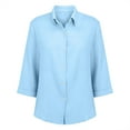 thumbnail image 3 of BiZtdJrK Plus Size Button Down Shirts for Women 3/4 Length Roll Up Sleeve V Neck Shirt Loose Fit Dressy Casual Blouses Light Blue M, 3 of 7