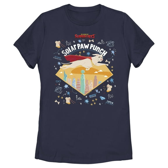 Women's DC League of Super-Pets Krypto Solar Paw Punch  Graphic Tee Navy Blue 2X Large