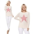 thumbnail image 5 of YEMAK Women's Pullover Sweater Long Sleeve Crewneck Cute Star Cable Knit MK3506STAR-OATMEAL/BLACK-L, 5 of 9