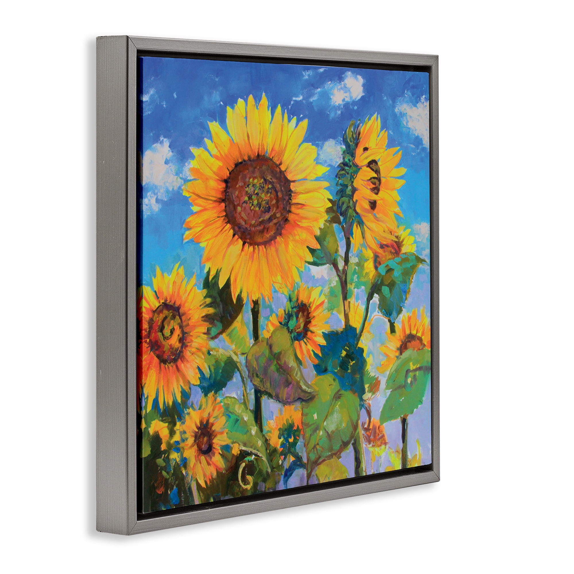 Stupell Industries Lost Acres Sunflowers Plants & Flowers Painting Gray Floater Framed Canvas Art Print Wall Art, 18 x 18