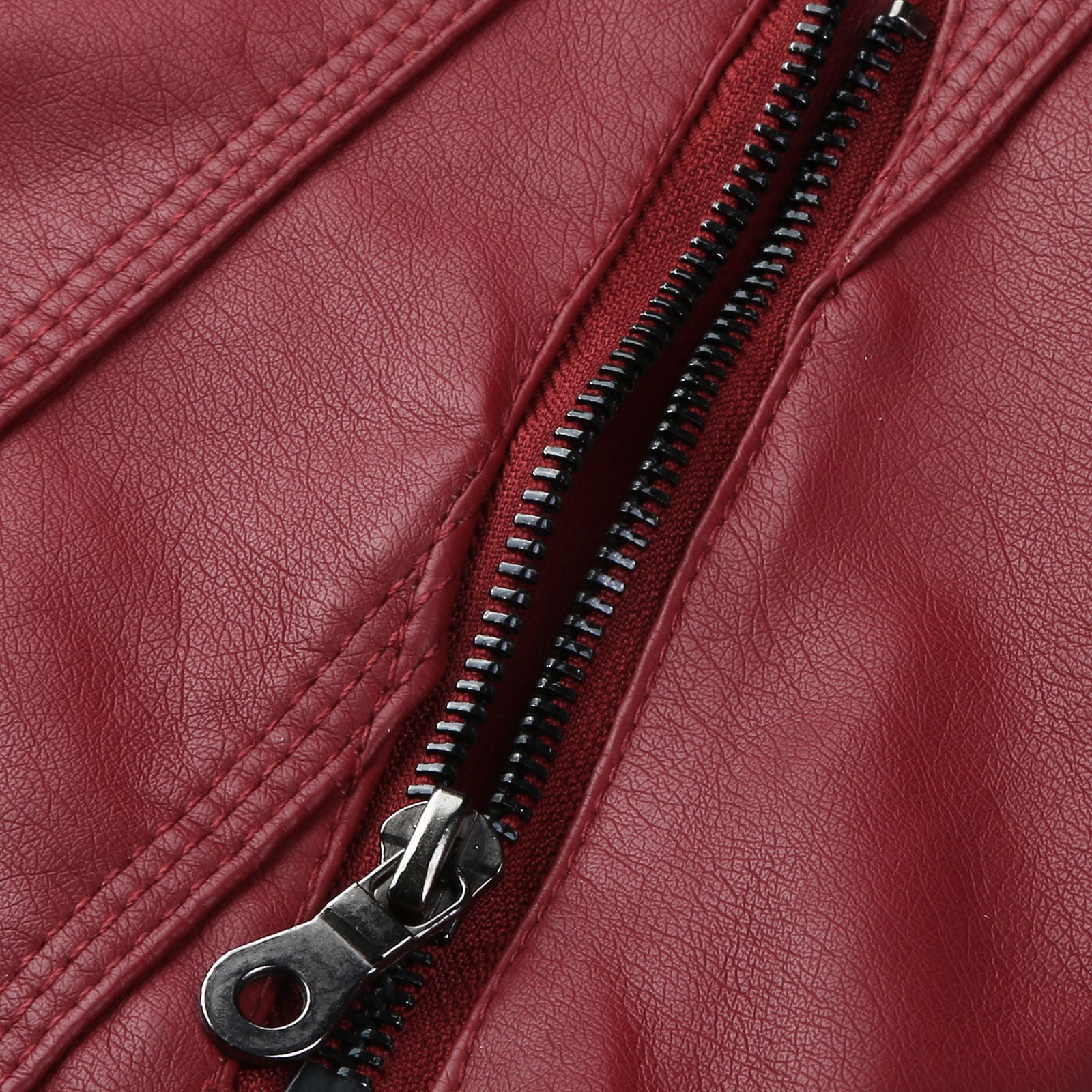 Women's Faux Leather Jacket Plus Size Stand Collar Zipper Outerwear Casual Removable Hoooded Motorcycle Jacket Coats Red 3Xl