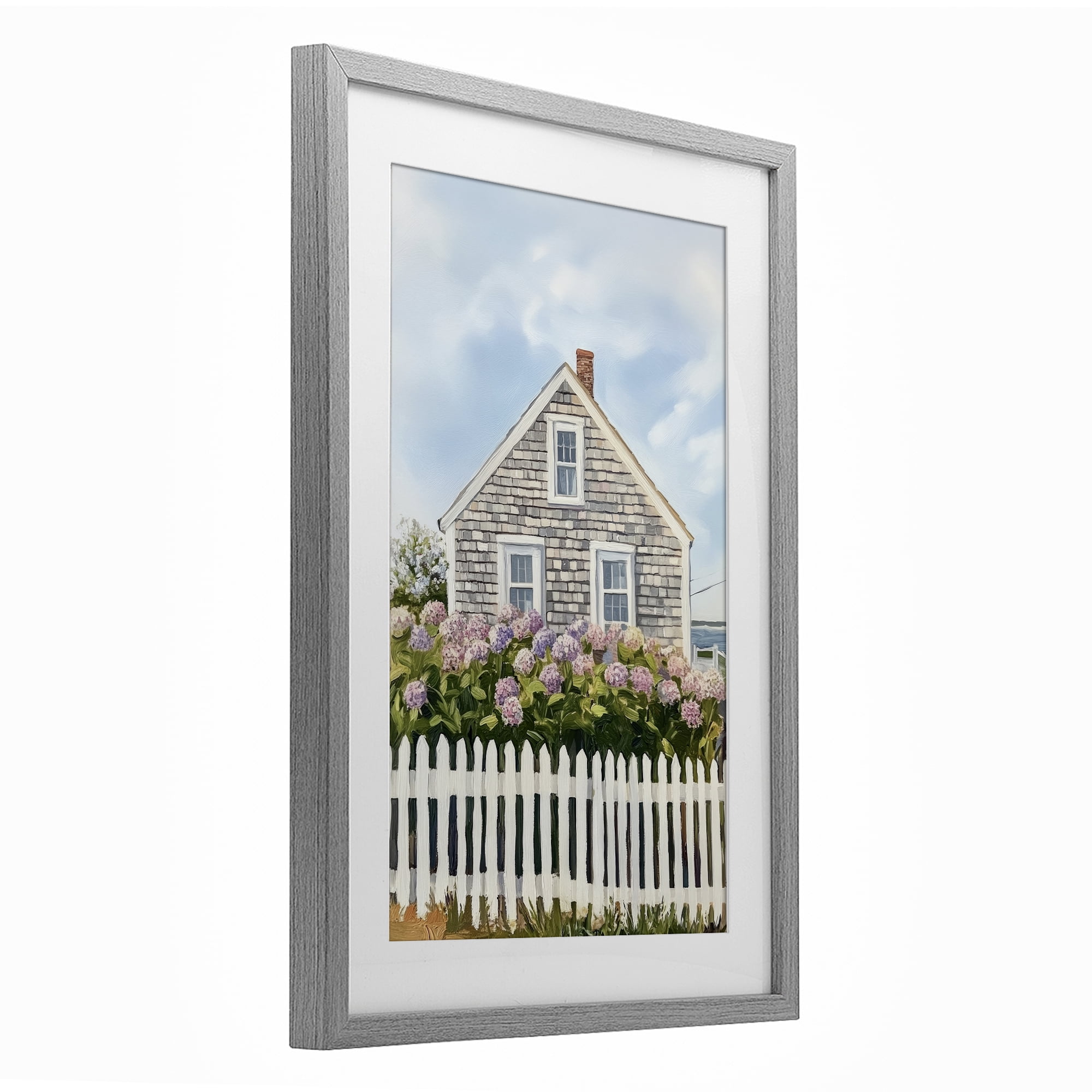 Stupell Industries Coastal Cottage Hydrangea Garden Gray Framed Print Under Glass, design by Sisi and Seb