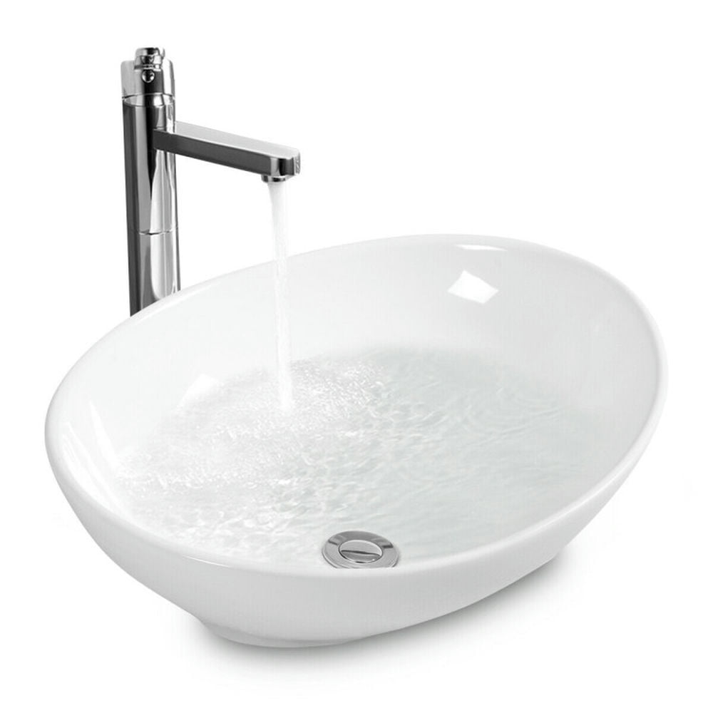 Finihen Bathroom Vessel Sink, Oval Ceramic Basin, Oval Bathroom Basin Ceramic Vessel Sink, White Finihen Bathroom Vessel Sink, Oval Ceramic Basin, Oval Bathroom Basin Ceramic Vessel Sink, White