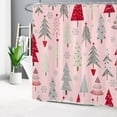 thumbnail image 2 of Pink Christmas Shower Curtain Decor, Abstract Christmas Tree and Grey Snowflake on Pink Shower Curtain for Bathroom 72X72 inch Polyester Fabric Bathroom Decoration Bath Curtains Hooks Included, 2 of 5