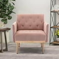 thumbnail image 3 of Tufted Accent Chair with Wide Back and Thick Padded Seat, Velvet Upholstered Single Sofa Chair with Rose Golden Feet, Comfy Living Room Chairs Side Chair Reading Armchair, Pink, 3 of 7