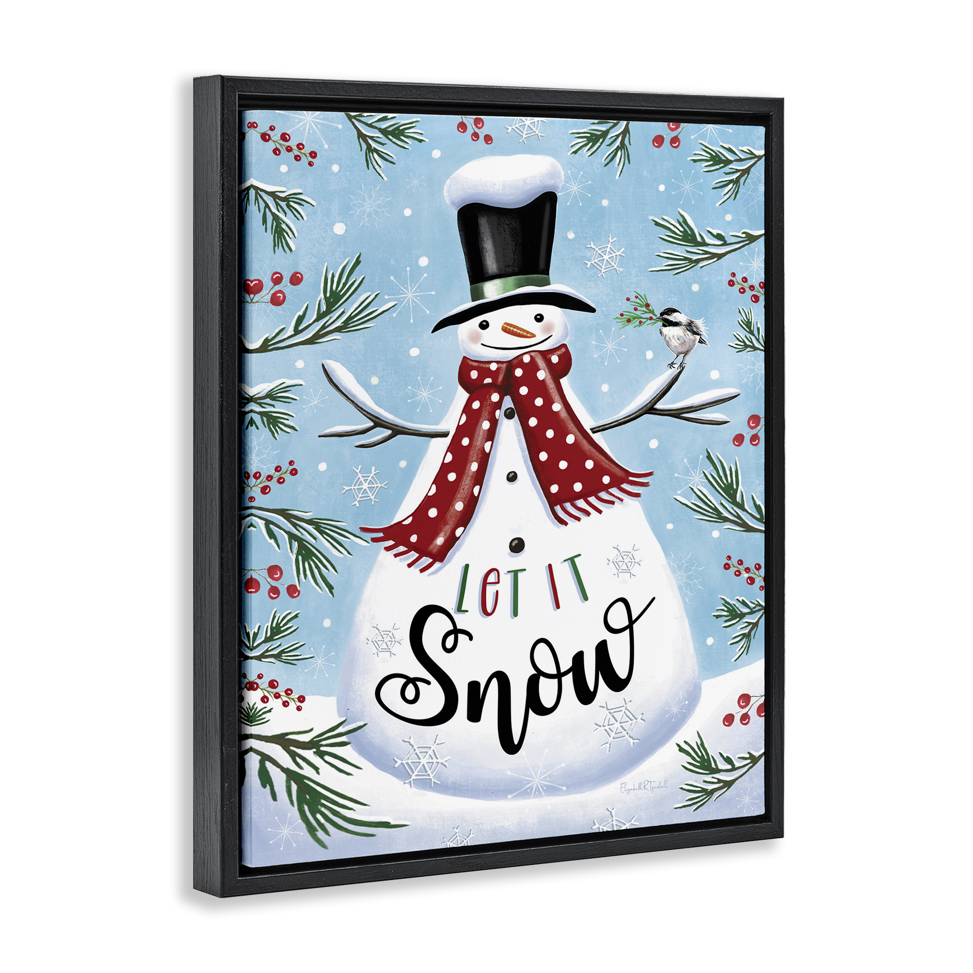 Stupell Industries Let It Snow Phrase Holiday Painting Black Floater Framed Art Print Wall Art, 25 x 31
