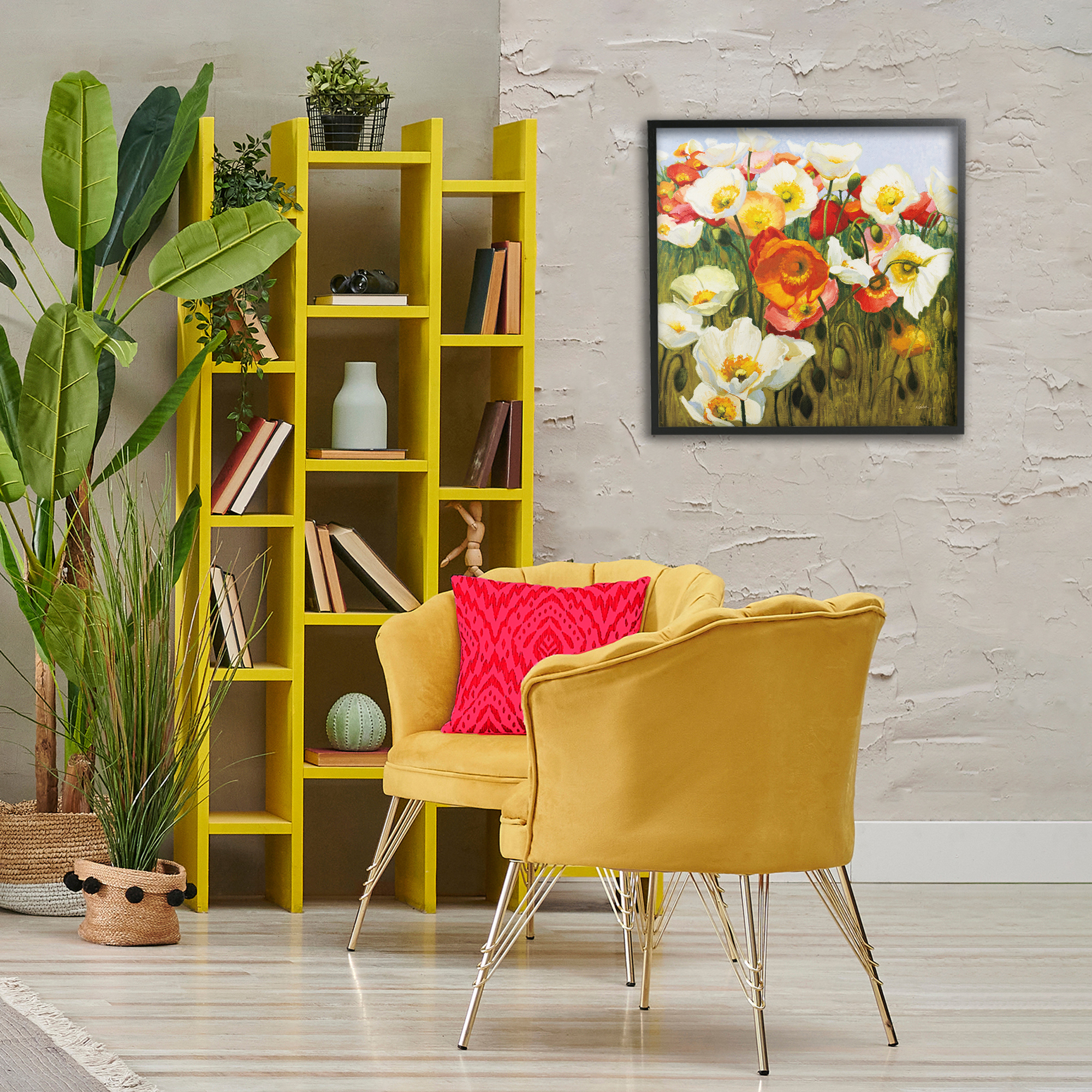 Stupell Industries Lush Poppy Meadow Botanical & Floral Painting Black Framed Art Print Wall Art, 24 x 24