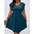 thumbnail image 7 of Efsteb Sumner Dresses for Women 2026 Plus Size V-Neck Ruffle Sleeve Mini Dress Solid Color Empire Waist Casual Pleated Dress Lightweight Summer Sundress (Navy,XXXL), 7 of 7