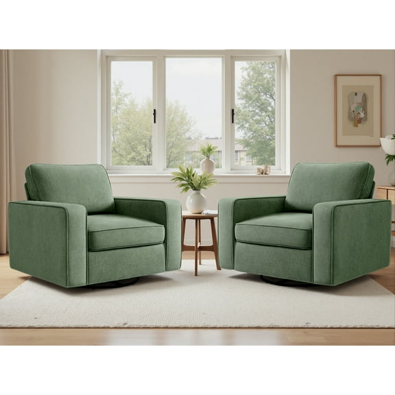 COOLHUT 360° Swivel Accent Chair Set of 2, 36.2" Wide Accent Chair Armchair, Comfy Upholstered Single Sofa Chair for Living Room and Bedroom, Green