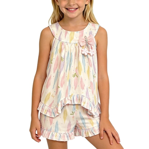 Pretxorve Kids Girls Outfit Set Summer Soft Floral Print Cami with Pocket Shorts 2 Piece Outfits 0-10Y