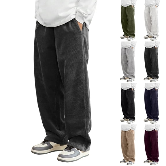Men's Solid Color Corduroy Trousers, Casual Fashion Straight Leg Pants for Fall, Winter, Christmas and Daily Retro Style,Army Green,L