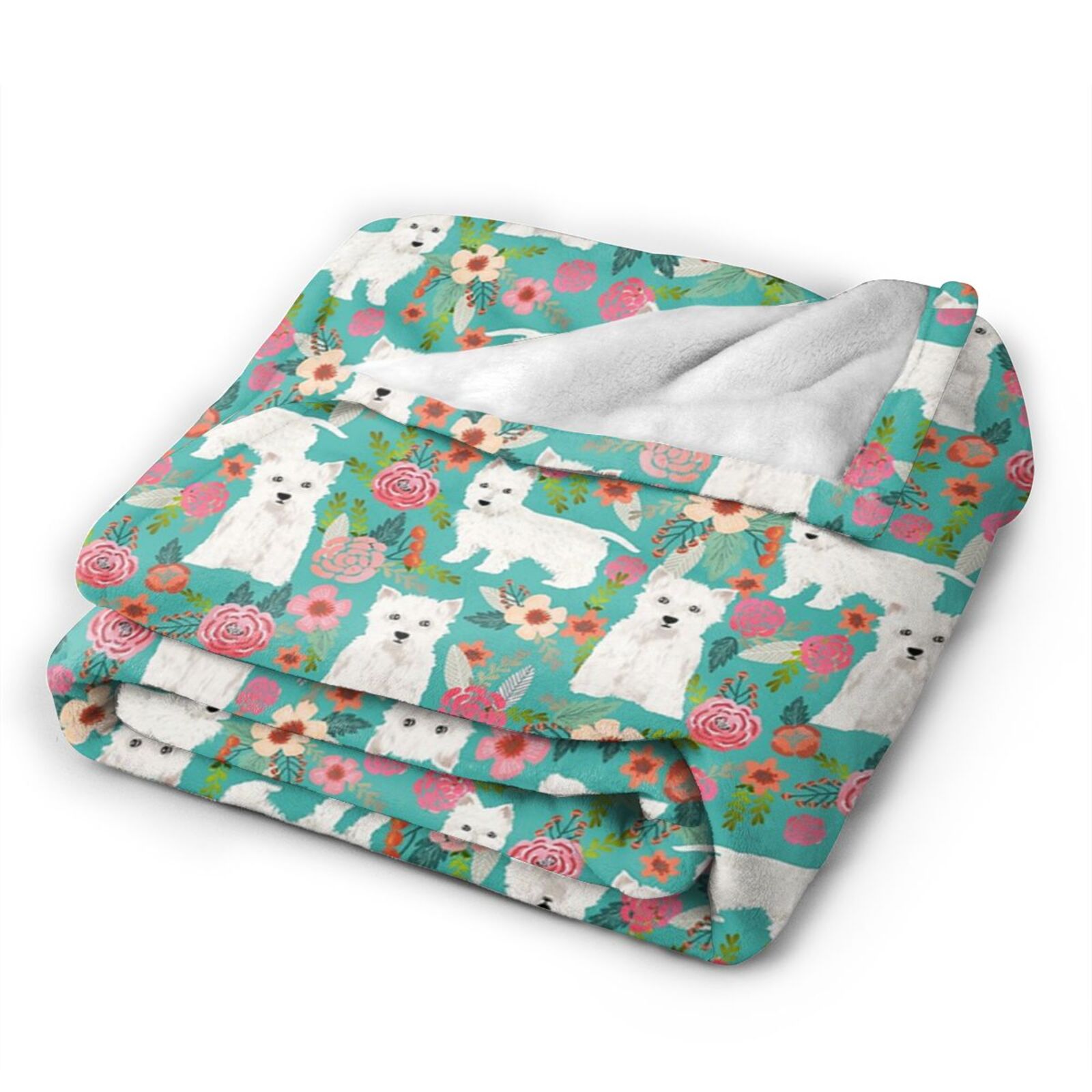 Wijzvio Westie Dog Flower Florals Throw Blanket Soft Fuzzy Fleece Blanket For Couch Bed Living Room Decoration 60"X50"
