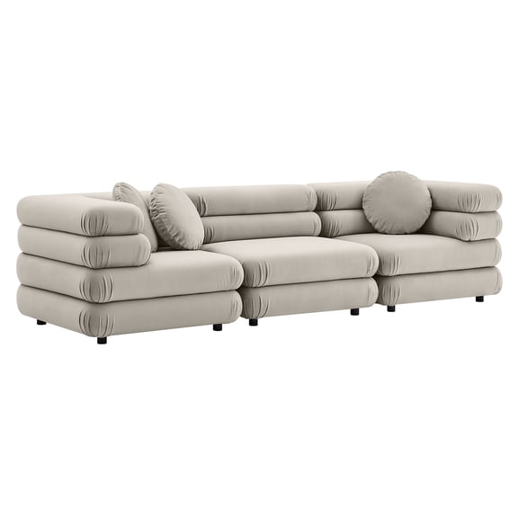 3 pcs Modular Sofa Sectional, Tufted, Brown, Velvet, Living Room Lounge Cafe Lobby Hospitality Restaurant, Modern Contemporary, HB37385