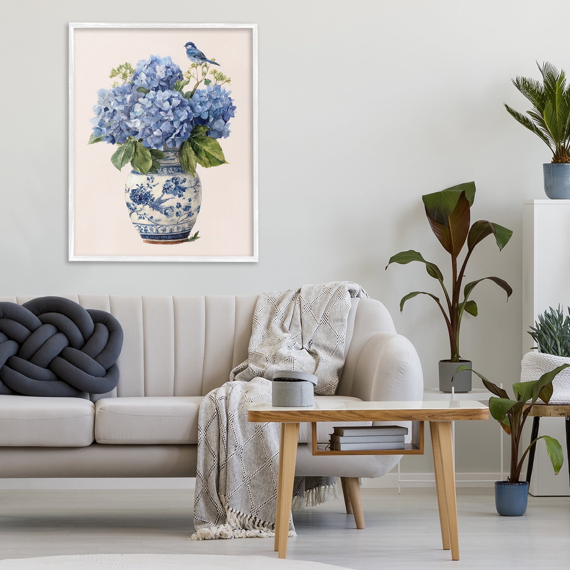 Stupell Industries Songbird Perched on Hydrangeas White Framed Giclee Art, design by Imagine It Images