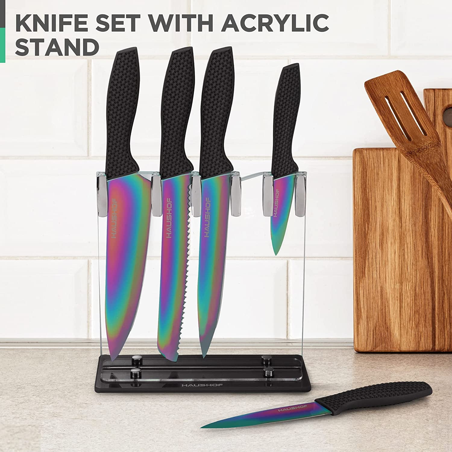 HAUSHOF 5PIECES Kitchen Knife Set Pink Knife Sets Block Premium Steel  Knives Set
