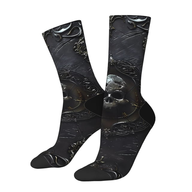 Balery Ornate Dark Skull Book Calcetas Largas con Estampado para Hombre y Mujer – Suaves y Transpirables, Talla Única (US 5-11)