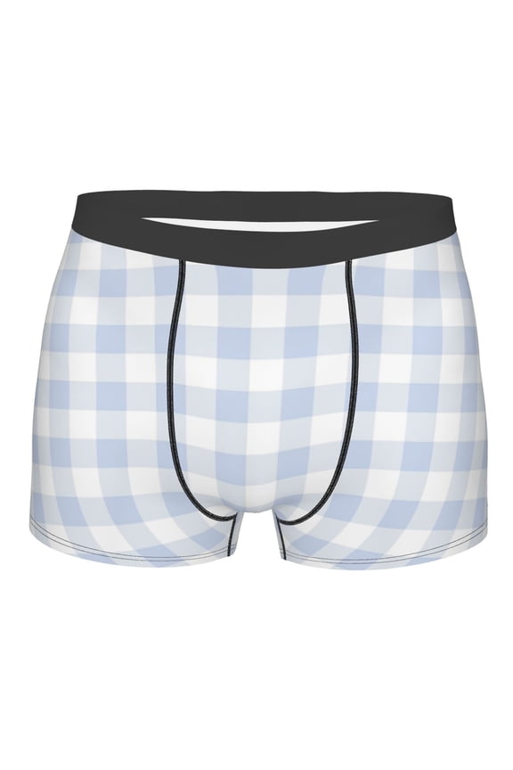 Blue Checkboard Print Mens Underwear - Boxers for Men, Classic Briefs for Men