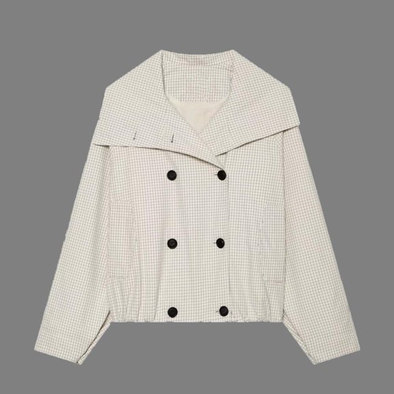 Bxsruta Womens Plaid Jacket Double Breasted Lapel Collar Short Outerwear Casual Coat