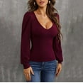 thumbnail image 4 of UYISJ Deep V Neck Shirts for Women Puff Long Sleeve Pullover Tops Casual Comfy Stretch Slim Fitted T Shirt Wine Red XL, 4 of 7