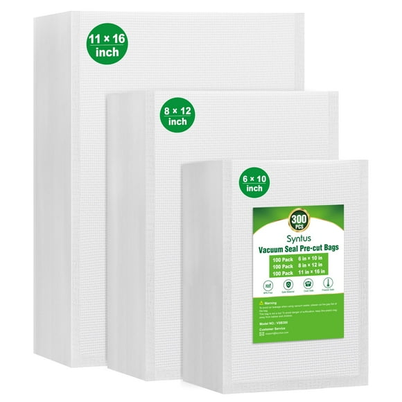 Syntus Vacuum Sealer Bags, 300 Gallon 11" x 16" and Quart 8" x 12" and Pint 6" x 10" Commercial Grade PreCut Bag, BPA Free Food Vac Bags for Storage,