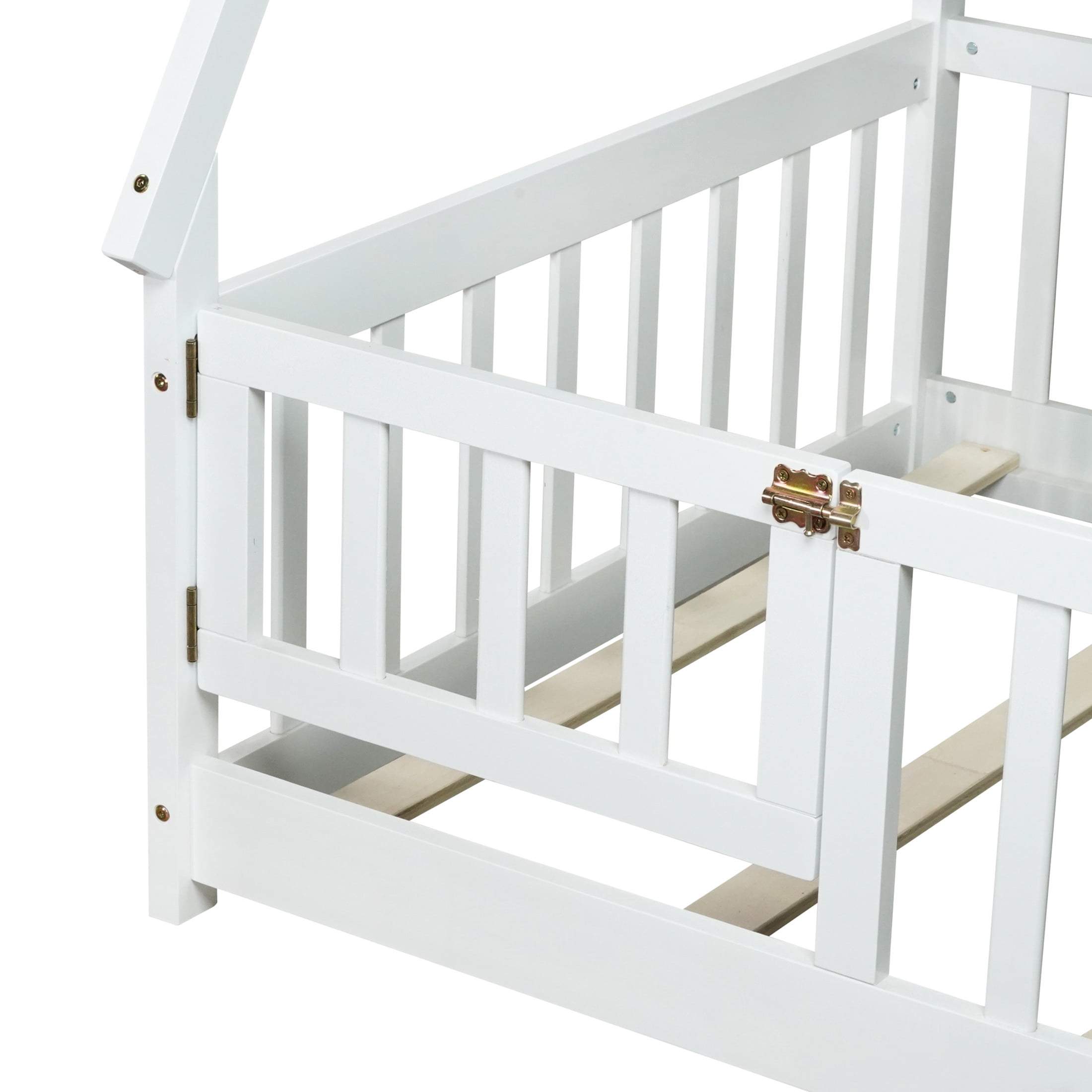 Noble House Misty Twin Teepee Floor Bed with Safety Fence and Door, Solid Rubber Wood Tent Bed, Kid's Room, White