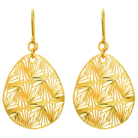 14 Karat Yellow Gold 35x24mm Pear Shaped Dangle Earrings With Fishhook Backs