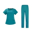 thumbnail image 2 of Conjuntos de uniforme médico para mujer, uniforme de enfermera de verano, manga corta, top y pantalones suaves. Azul Oscuro Medio, 2 of 9