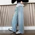 thumbnail image 4 of oqasdz Girls Denim Pants Straight Leg Trousers with Lace Trim Wide Leg Jeans Spring Fall Durable Fit Casual Dailywear, 4 of 6