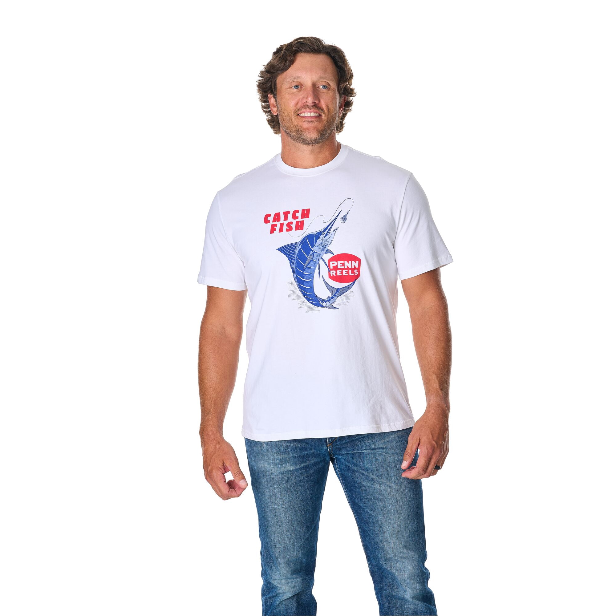 PENN Catch Fish Short Sleeve T-Shirt, White, Size XL