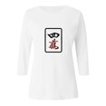 thumbnail image 4 of Trendfront Womens Mahjong Tile Graphic T Shirts Crewneck 3/4 Sleeve Novelty Print Casual Fall Tee Tops for Women, 4 of 4