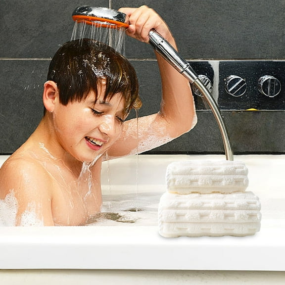 Premium Polyester Face Towel 29.5x13.7in - Ultra Absorbent, Quick Dry, Soft Bath Towel with Hanging Loop for Bathroom, Gym & Travel, Gray/White/Blue Woven Textured Design, Lightweight 80g