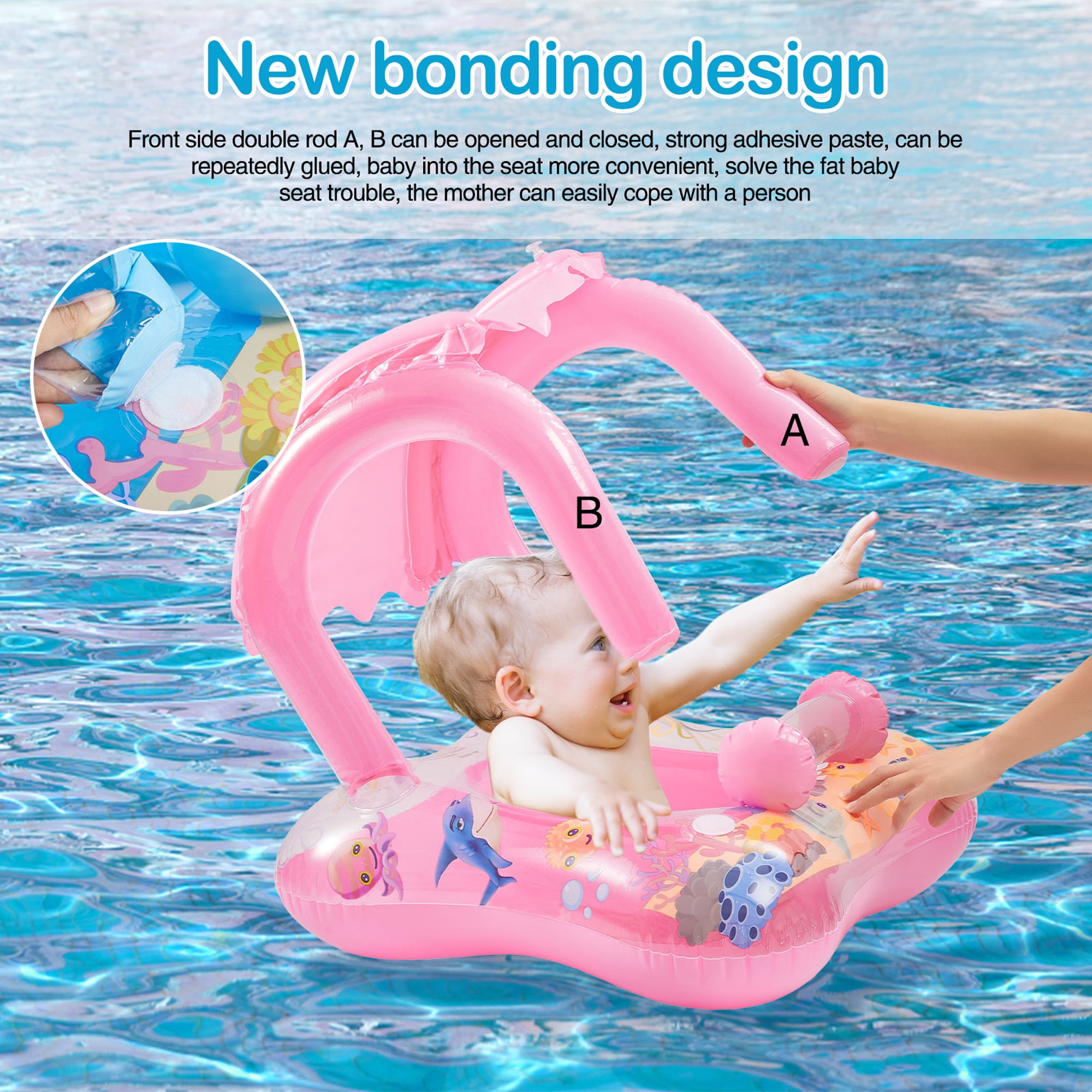 Lamuusaa Baby Pool Float with Canopy, Summer Inflatable Swim Float with