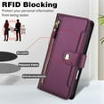 thumbnail image 5 of For IPhone 15 Pro Max 6.7-inch RFID Blocking Protective Purse Wallet Case For Women Men Multi-Card Slots Zipper Pocket Detachable Shoulder Strap And Wrist Strap,Shockproof Phone Case,Dark purple, 5 of 8
