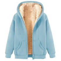 Htigea Hoodies for Women Winter Fleece Sweatshirt Full Zip Up Thick Sherpa Lined Hooded Jacket with Pockets Light Blue XL