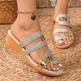 thumbnail image 2 of Rokment Glitter Metallic Wedges Dress Sandals for Women Vintage Gold Color Block Leather Linen Sole Open Toe Mid Heels Slip on Casual Summer Beach Slides Shoes Gold Size 8, 2 of 8
