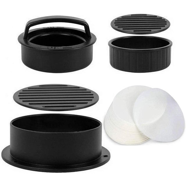Burger Press Hamburger Patty Maker, Non Stick Stuffed 3 in 1 for Stuffed Burgers, Cheeseburger, Sliders, Regular Beef Burger with 200 Free Burger Papers