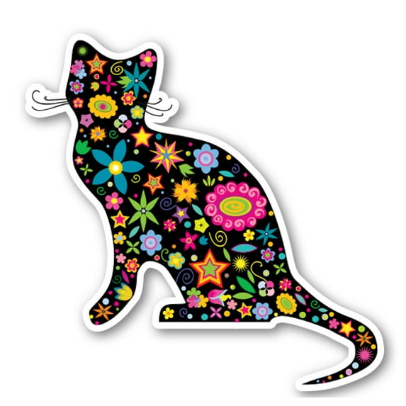 Floral Kitty Cute Cat Shape Flowers - 12" Vinyl Sticker Waterproof Decal