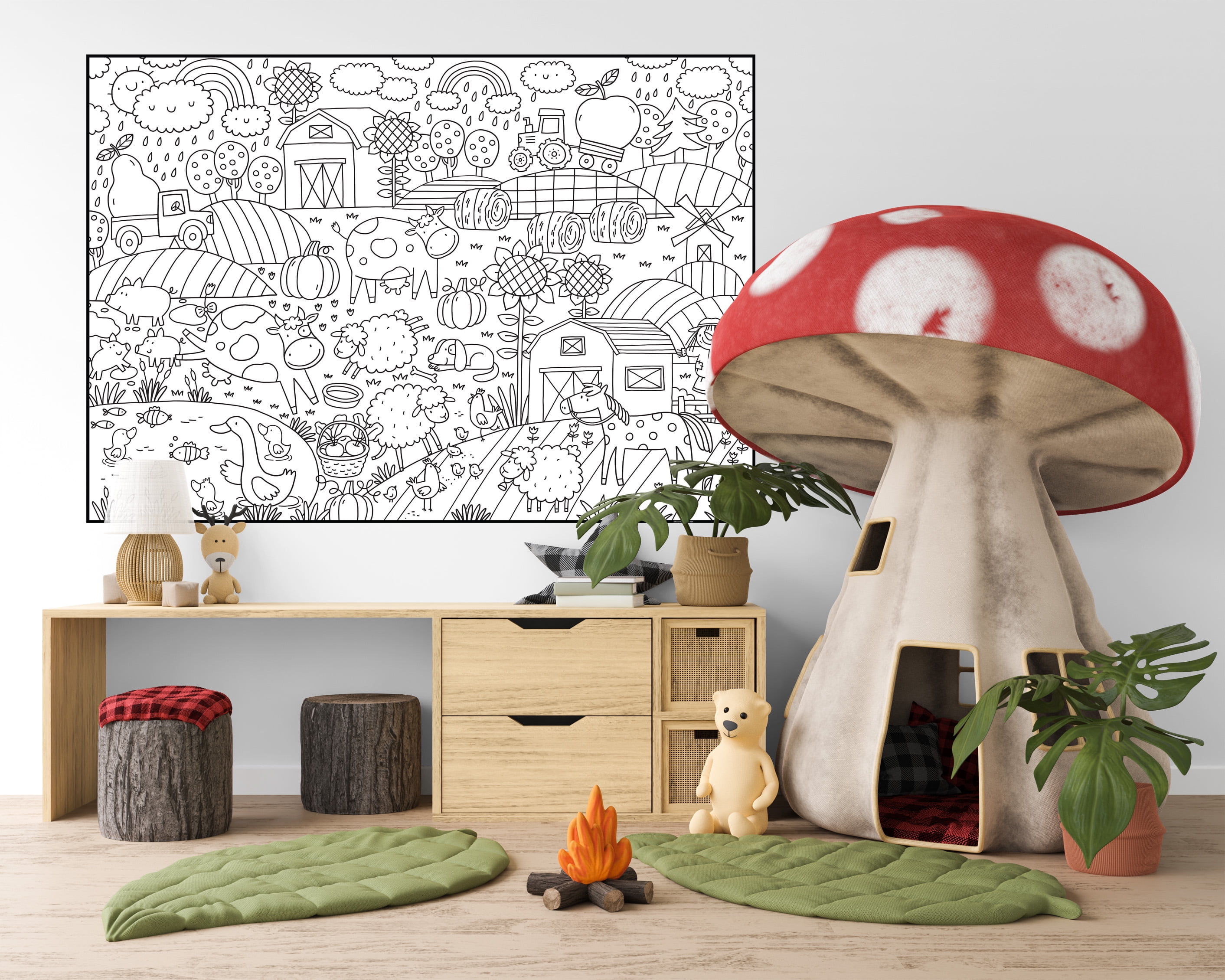 Giant Coloring Poster - Premium Jumbo Coloring Sheets for Kids & Adults with Thick Bleed-Resistant Pages, Use on Floor, Wall, or as Table Cloth, Use With Alcohol Based Markers (30” x 42”, Farm)