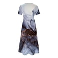 thumbnail image 3 of Pisexur Robes d'Été de Plage pour Femmes Décontractées à Fleurs à Manches Courtes Boho Robe Maxi à Fleurs Col Ras du Cou Smockée à Étages Fluide Longues Robes, 3 of 4