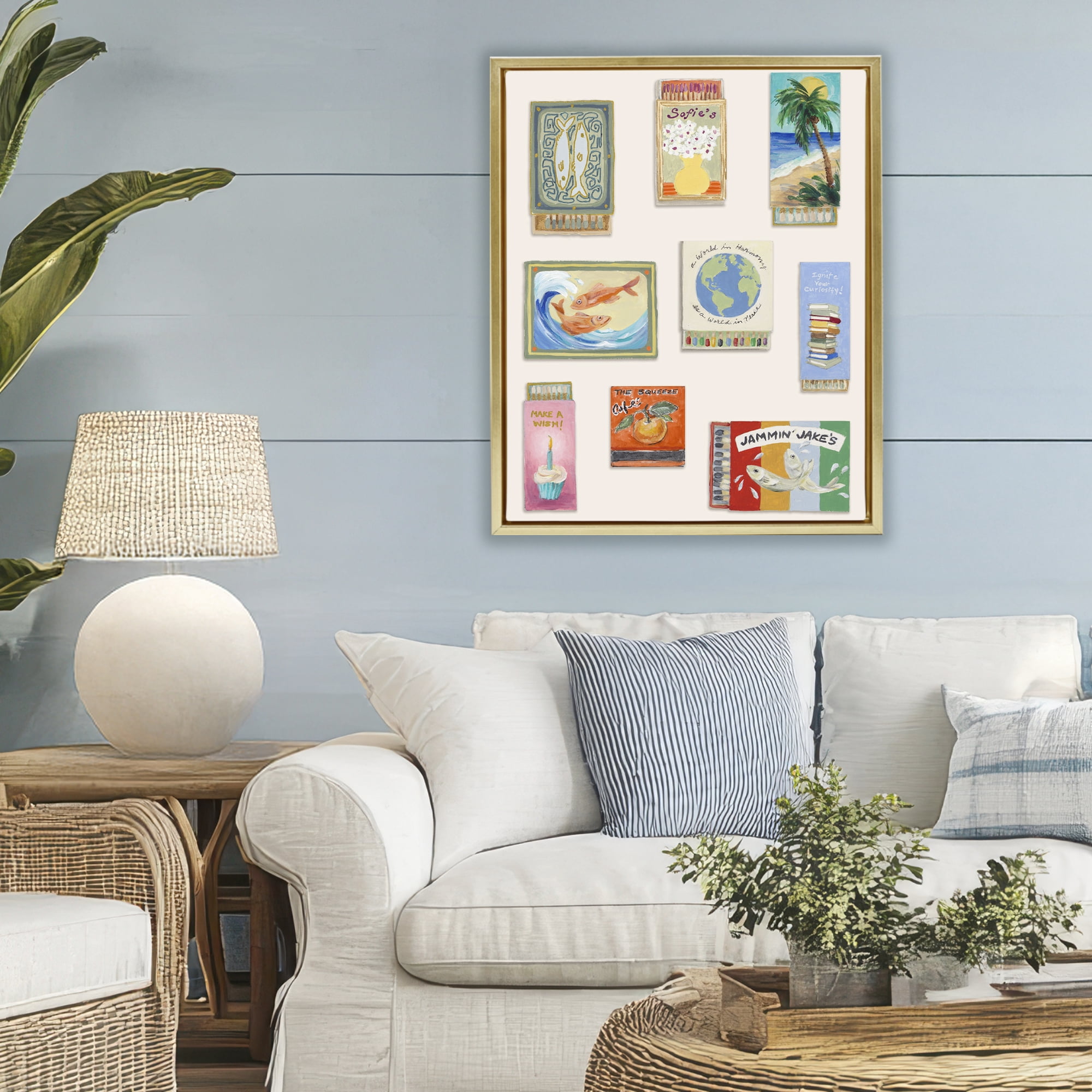Stupell Industries World Matchbox Collection Gold Framed Floater Canvas Wall Art, design by Lanie Loreth