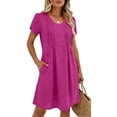 thumbnail image 3 of DHFJKG Dresses For Women Casual Summer Tshirt Dress Solid Color Short Sleeve Comfortable Flowy A-Line V Neck Mini Sundress With Pockets Trendy Dresses, 3 of 6