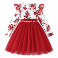 thumbnail image 2 of Lanbubble Toddler Girls Long Sleeve Dress Floral Tulle Dress with Ruffle Shoulders, 3-19 Years, 2 of 6