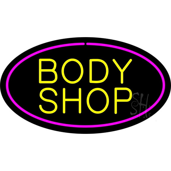 Body Shop Purple Oval LED Neon Sign 13 x 24 - inches, Clear Edge Cut Acrylic Backing, with Dimmer - Bright and Premium built indoor LED Neon Sign for automotive store, and mall.