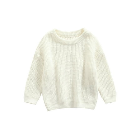 

Canrulo Infant Baby Girl Boy Knit Sweater Solid Color Oversized Crewneck Warm Pullover Sweatshrit Fall Winter Tops White 3-6 Months