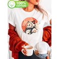 thumbnail image 1 of T-Shirt Graphique Chat de l'Espace pour Femmes - Haut Décontracté à Manches Courtes Col Rond 100 % Doux, Design Chat Astronaute, Parfait pour Printemps & Été, 1 of 6