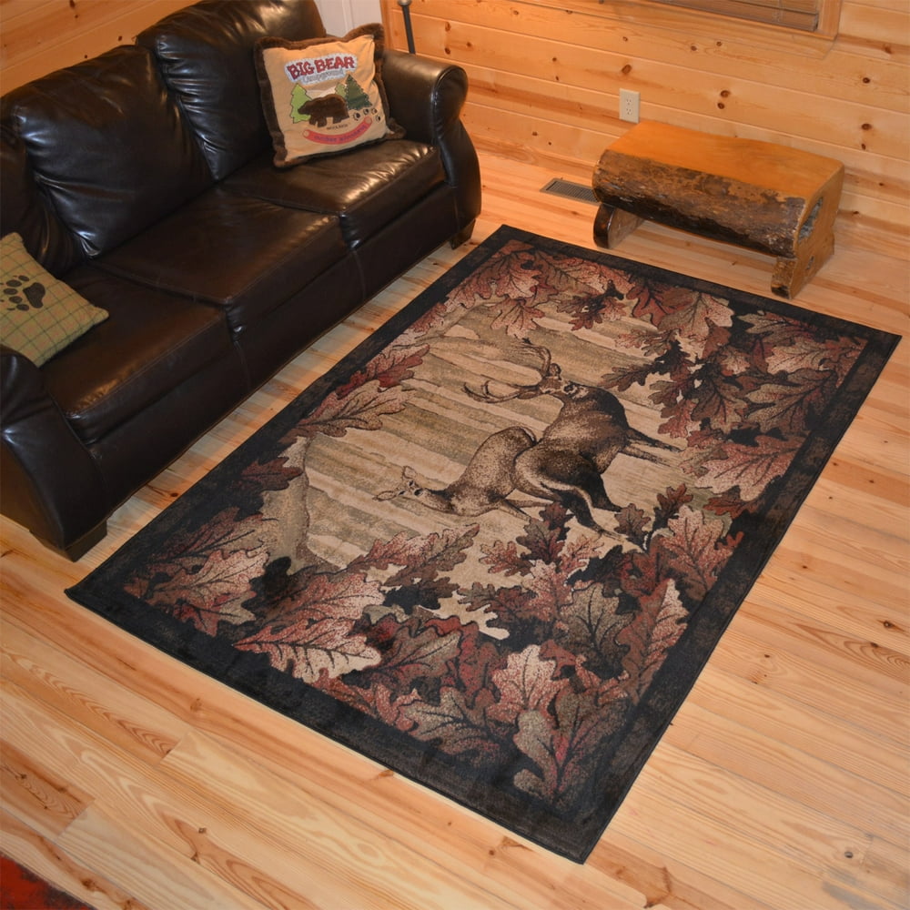 Rug Empire Rustic Lodge Deer Hunt Cabin Black Multi Area Rug 7'10 x 9